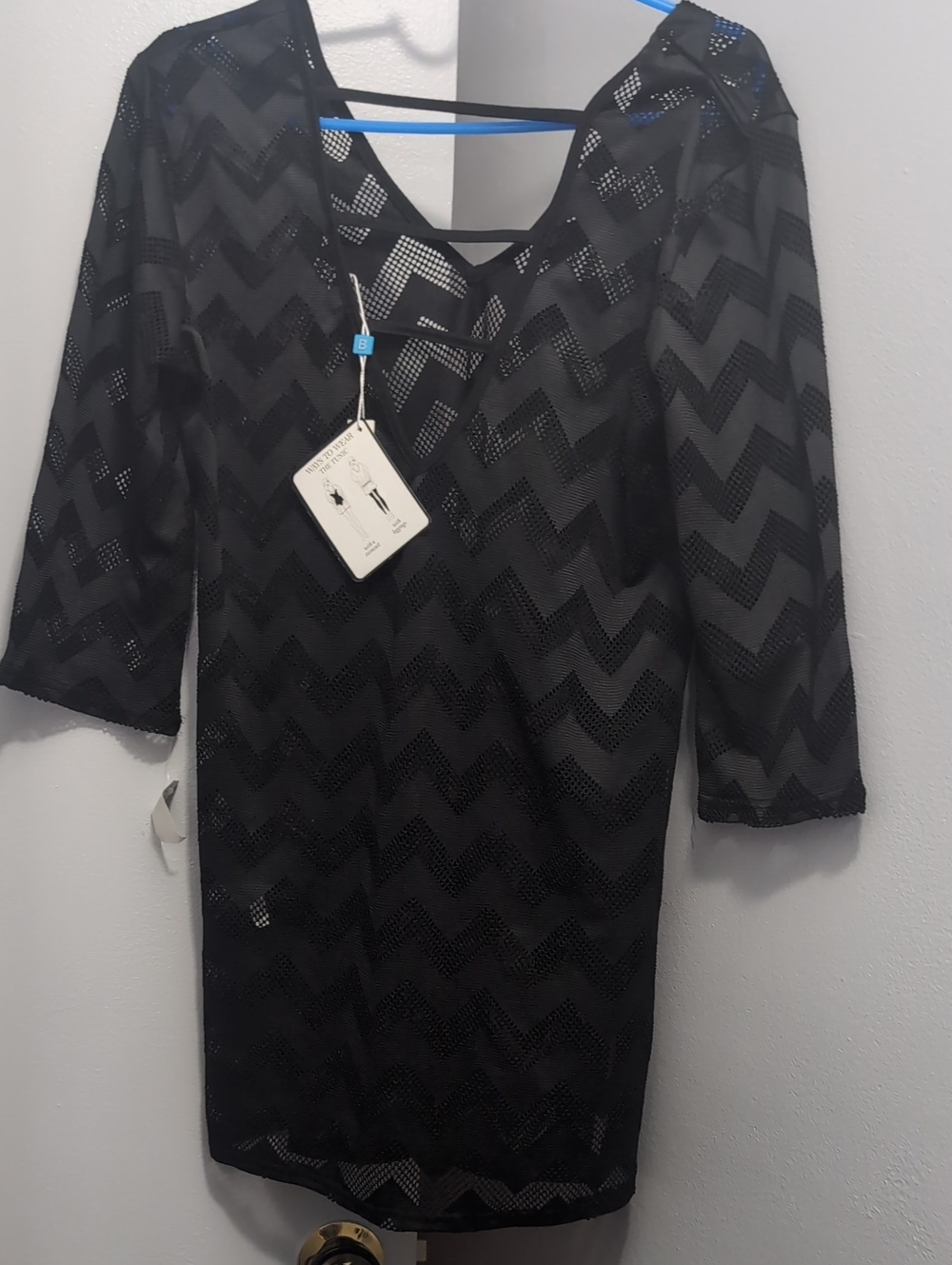 Black Chevron Sheer Overlay Dress Tunic